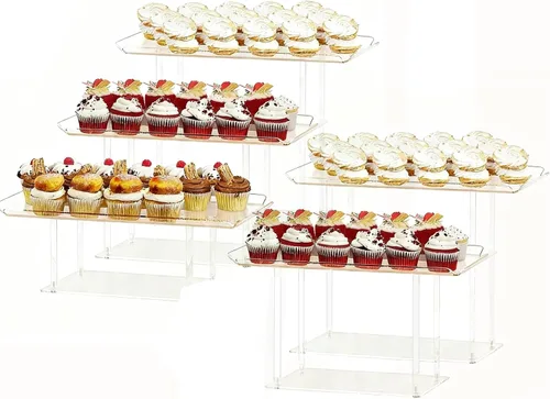 Vista 8 de HeiMma Juego de 3 Piezas para Exhibición de Mesa de Postres, Soportes Transparentes de Acrílico para Buffet, Elevador para Cupcakes, Postres