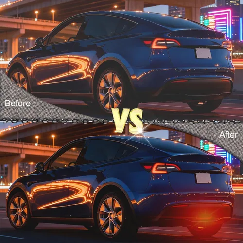 Vista 5 de Luces traseras LED de 3ª freno, luces traseras centrales piloto compatibles con Tesla Modelo Y 2020 2021 2022 intermitentes de remolque de repuesto