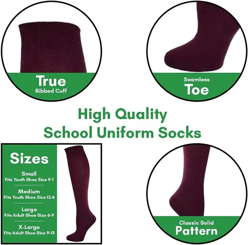 Vista 3 de Versátil calcetines clásicos de algodón peinado para niñas y mujeres, ideales para la escuela o el trabajo, no vinculantes, transpirables, paquete