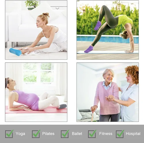 Vista 6 de HYXITVCG Calcetines antideslizantes para yoga pilates barras hogar y hospital para mujer calcetines antideslizantes de yoga con cojín ideales