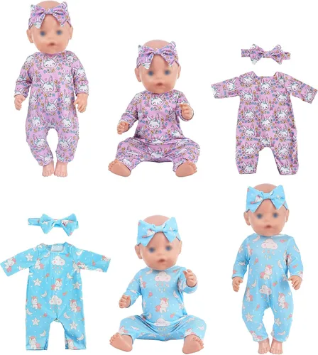 Vista 3 de ebuddy 6 juegos de ropa de muñeca de bebé, accesorios para muñecas de 14 a 16 pulgadas, ropa de muñeca de bebé, vestidos de pijamas para muñecas