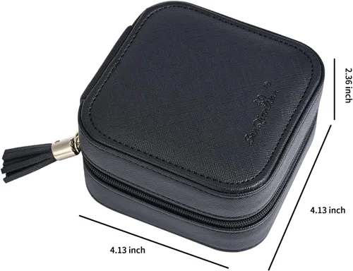 Vista 2 de Joyero de viaje de cuero de lujo para mujer, mini organizador de joyería pequeña, estuche de viaje portátil para anillos, aretes, collares