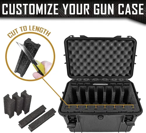 Vista 4 de DORO - Estuche rígido para 7 pistolas 14, con inserto de espuma personalizado MyCaseBuilder, impermeable, resistente, pistola táctica/arma de fuego