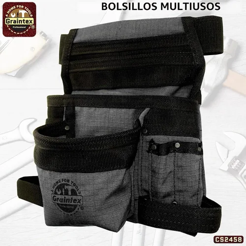 Vista 2 de Graintex Bolsa de herramientas de lona para acabado de 10 bolsillos Negro Cinturón de correa de 2' Bolsa de herramientas de lona duradera