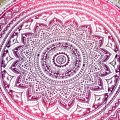 Vista 9 de Tapiz redondo de mandala indio, manta de playa, mantel de algodón gitano hippie bohemio, toalla de playa, esterilla de yoga