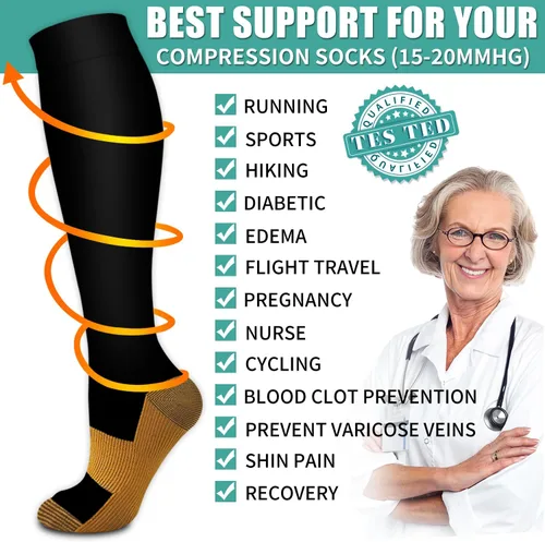 Vista 30 de Paquete de 3 pares de calcetines de compresión médica para mejorar la circulación de mujeres y hombres, para correr, hacer deporte y amamantar