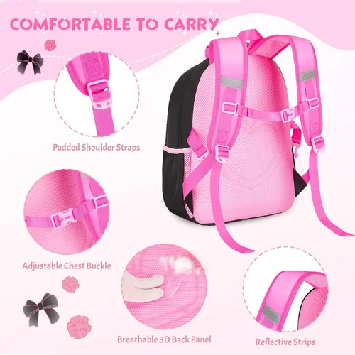 Vista 5 de Juego de mochila de 3 piezas, Arco rojo negro, Escuela