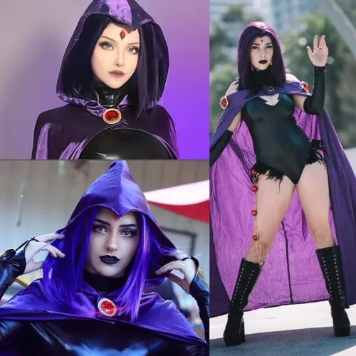 Vista 8 de Ebingoo 7 piezas de peluca corta morada estilo Bob para mujer + accesorios de disfraz + gorra de peluca, peluca corta recta morada, peluca de pelo