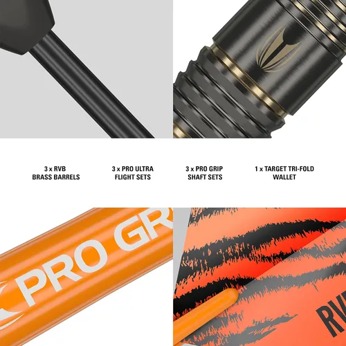 Vista 5 de Target Darts Raymond Van Barneveld RVB 22G - Juego de dardos con punta de acero de latón con accesorios adicionales, paquete de regalo