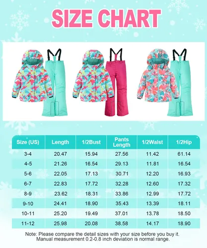 Vista 5 de Hiheart Conjunto de 2 piezas de chaqueta de esquí con capucha y pantalones para niñas