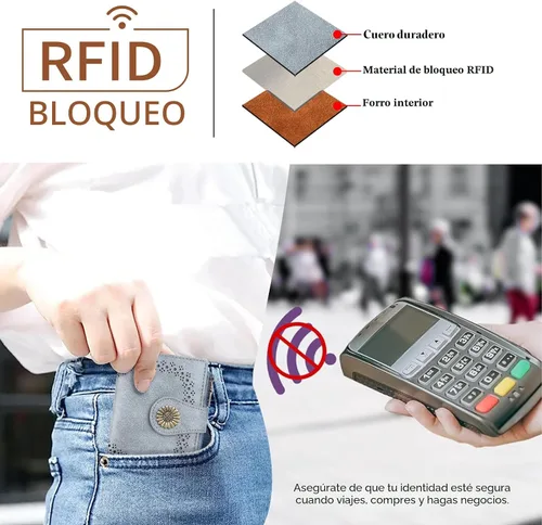 Vista 2 de SENDEFN - Carteras pequeñas para mujer, cartera compacta con bloqueo RFID, de cuero, plegable, con bolsillo para monedas y cierre, A-baby Azul