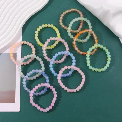 Vista 6 de FINZOR 24 pulseras elásticas de cuentas de 0.315 pulgadas hechas a mano para mujer, pulsera elástica de cuentas multicolor mate para mujer, pulsera