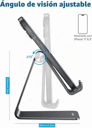 Vista 4 de OMOTON C2 Soporte de aluminio ajustable para teléfono celular con corte de carga, negro