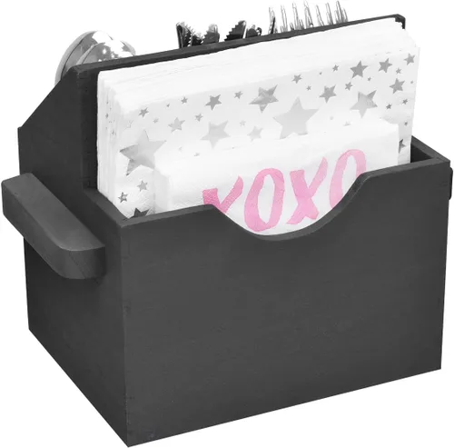 Vista 2 de Ikee Design - Organizador de utensilios de madera con asas Organizador de utensilios de madera para encimera, fiesta, camping y cocina, Negro
