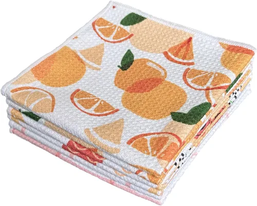 Vista 22 de QUILTINA Paquete de 6 paños de cocina de 12 x 12 pulgadas, 100% algodón, tejido de gofre, súper absorbentes, de secado rápido, color beige