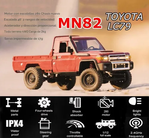 Vista 4 de HLSFWDRIVE RC Rock Crawler RC Camión 4x4 Toyota LC79 RC Crawler 1/12 Todo Terreno Pickup a Control Remoto 2.4Ghz Todo Terreno 280 Motor Cepillo