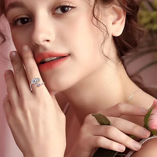 Vista 3 de Hamsa Hand of Fatima Lotus Evil EyeLove HeartButterflyRose Spoon Adjustable Open Rings 925 Sterling Silver Statement Ring Jewelry Gifts for Women