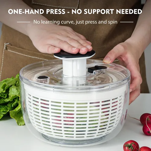 Vista 6 de Ourokhome Centrifugadora de Ensalada Secadora de Lechuga, Secadora de Vegetales Grande de Presión Fácil con Una Mano, Mezcladora de Ensalada