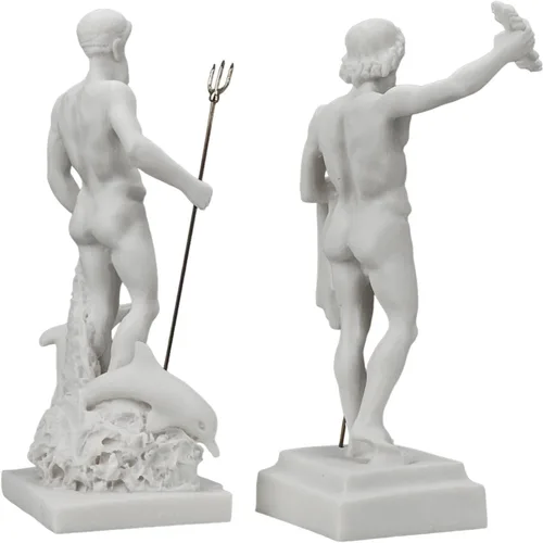 Vista 6 de Set Dioses Zeus y Poseidón estatua de mármol fundido griego figura escultura decoración