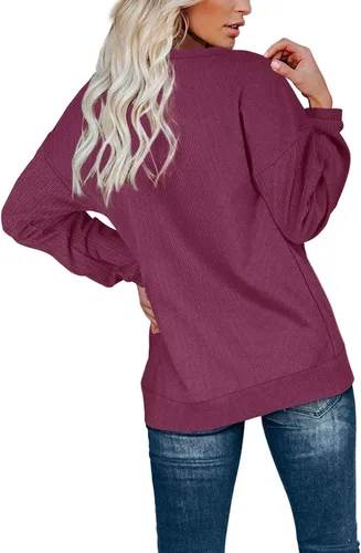 Vista 4 de OFEEFAN - Sudaderas casuales para mujer, túnica de manga larga con botones, estilo Henley