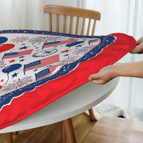 Vista 5 de Mantel redondo ajustable para el 4 de julio, con elástico patriótico Día de la Independencia, Día de los Caídos, círculo para mesas Día
