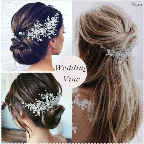 Vista 6 de Unicra Flor de novia boda pelo vid cristal pieza nupcial pieza de diamantes de imitación fiesta accesorios hoja joyería cuentas cuentas tocado