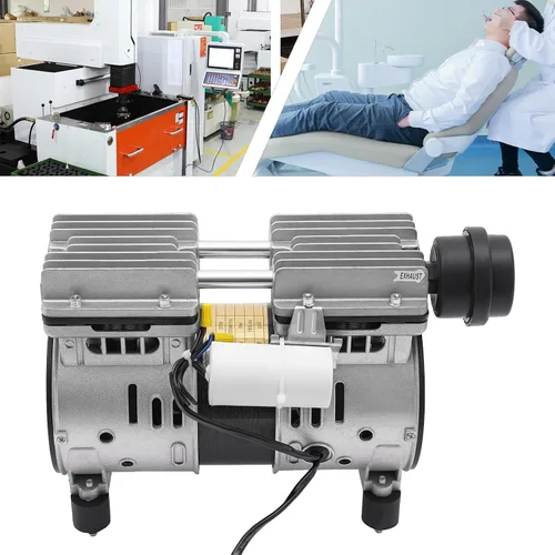 Vista 2 de Bomba de vacío sin aceite, 110V 370W Bomba de compresor de pistón sin aceite de alta presión Bomba de aire de vacío de alto flujo Cilindro doble