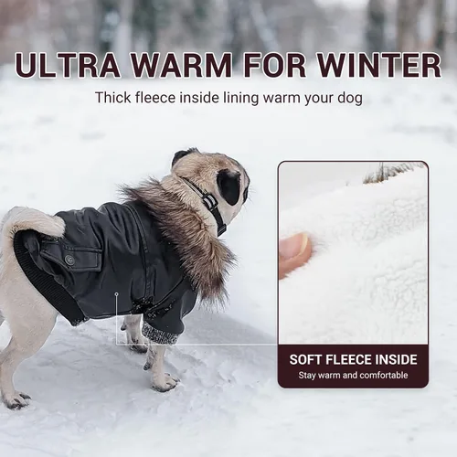 Vista 3 de Chamarra impermeable Lesypet de cuero para perro, abrigo invernal para perros pequeños y medianos, Negro