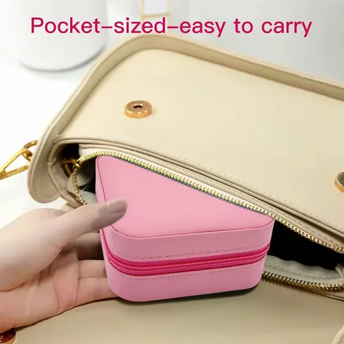 Vista 6 de KIQIONE Caja organizadora de joyas pequeña, estuche de joyería de viaje para niñas y mujeres, anillo de almacenamiento, colgante, aretes, collar