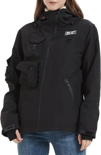 Vista 3 de GOLYOY Chaqueta bomber para mujer, ligera, rompevientos, multibolsillo, con cremallera, para mujer, abrigo de moda urbana