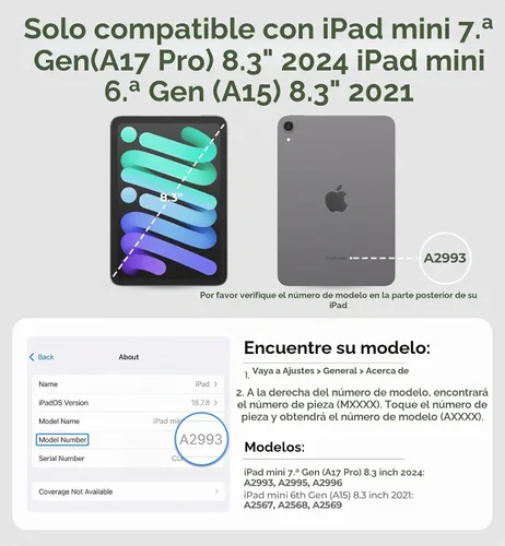 Vista 2 de Dexnor - Funda para iPad mini 7 (A17 Pro)/mini 6 de 8,3 pulgadas