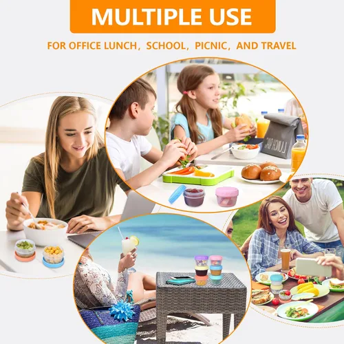 Vista 7 de RXRRXR Paquete de 12 Recipientes para Aderezo de Ensalada Para Llevar de 2.7 oz Condimentos Pequeños con Tapas Reutilizables Sin BPA A Prueba