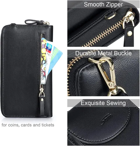 Vista 5 de S-ZONE - Bolso cruzado para mujer de cuero sintético de PU con bloqueo RFID para teléfono celularbilletera