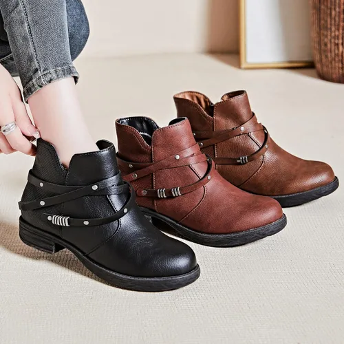 Vista 6 de Ataiwee Women's Wide Width Ankle Boots, Chunky Heel Side Zipper Fashion Slip On Short Booties.