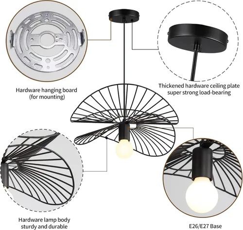 Vista 4 de Lámpara colgante negra, iluminación colgante industrial, lámparas rústicas para cocina, isla, comedor, entrada, vestíbulo, paquete de 1