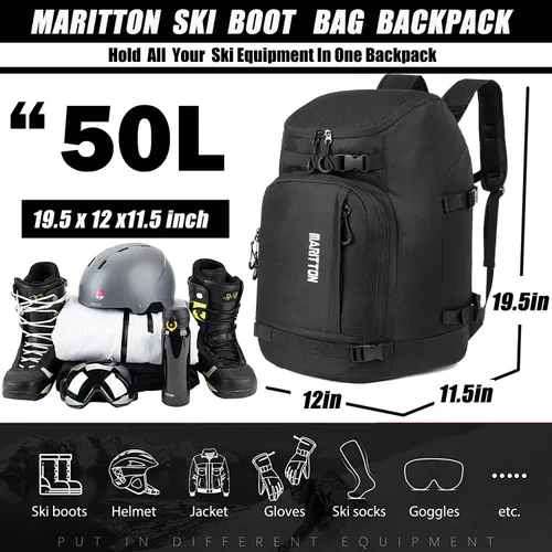 Vista 3 de Bolsa para botas de esquí - Mochila de viaje para botas de snowboard y esquí, casco, gafas, guantes, accesorios BLK