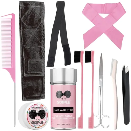 Vista 9 de Goiple - Kit de 11 piezas para pelucas de encaje frontal para principiantes, palo de cera para cabello, banda elástica de fusión de encaje para Beige