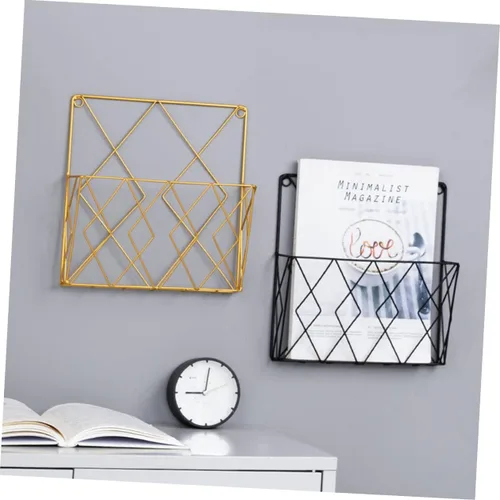 Vista 8 de Homoyoyo Estantería decorativa para oficina, cestas de almacenamiento de pared, soportes de estante de alambre, soporte para revistas, estante