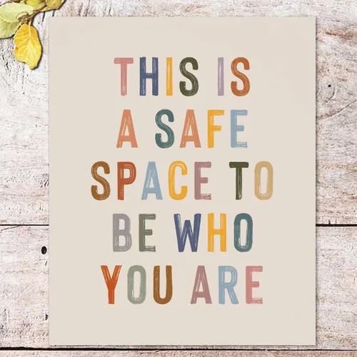 Vista 2 de Letreros de aula con texto en inglés «This Is A Safe Space», decoración de oficina de terapia para consejero escolar, psicólogo y aula, póster