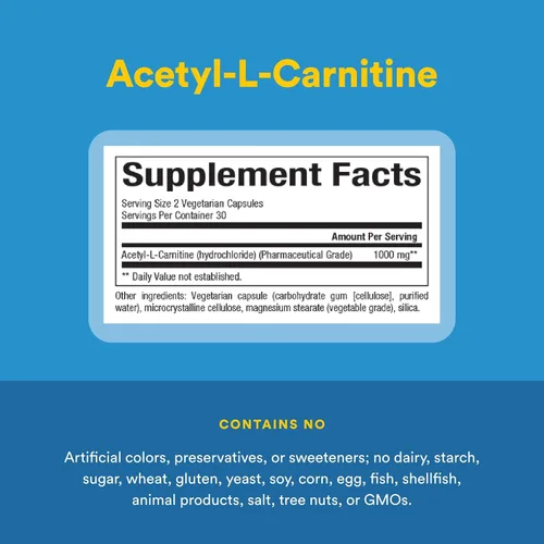 Vista 4 de Natural Factors Acetil L-Carnitina 500 miligramos, 60 Cápsulas Vegetarianas