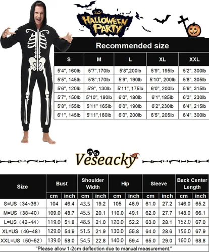 Vista 5 de Veseacky Conjunto de pijamas familiares a juego con diseño de esqueleto que brilla en la oscuridad, overol de Halloween con capucha y cremallera