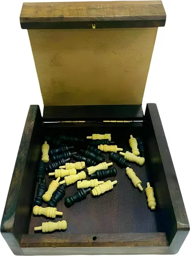 Vista 3 de Orca International CO. Juego de mesa de ajedrez de madera hecho a mano ~ Juego de ajedrez vintage de viaje Caja de madera
