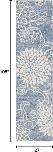 Vista 8 de SAFAVIEH Jardin Collection Alfombra de pasillo, 2 pies 3 pulgadas x 9 pies, azul y marfil, lana floral hecha a mano, ideal para zonas de alto