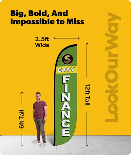 Vista 3 de LookOurWay Bandera de plumas – Banderas publicitarias de 12 pies de alto para promoción de negocios y eventos al aire libre – Bandera Swooper Only