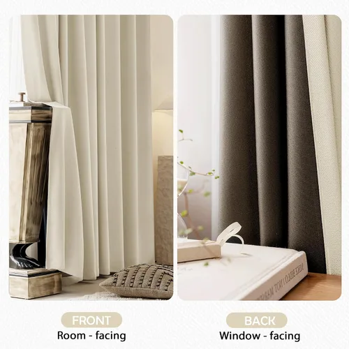 Vista 5 de Cortinas de lino 100% opacas de 96 pulgadas de largo, 2 paneles para dormitorio, sala de estar, lino beige, texturizado, para oscurecer