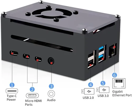 Vista 5 de GeeekPi Funda para Raspberry Pi 4, Pi 4 de aluminio con ventilador, disipador de calor Pi 4 para Raspberry Pi 4 Modelo B, carcasa alta compatible