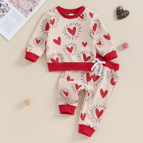 Vista 2 de FYBITBO Conjunto de sudadera de manga larga para bebé, camiseta y pantalones para el día de San Valentín
