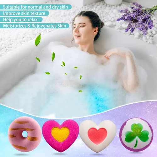Vista 4 de Bombas de baño para niñas - Bombas de baño, regalos de Navidad para mujeres y niños, baño de burbujas, juego de regalo de bombas de baño hecho a