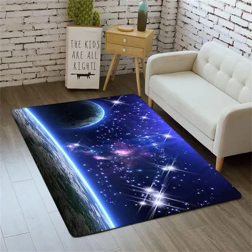 Vista 22 de Alfombra de espacio exterior para habitación de niños, 3 x 5 pies, alfombra Galaxy para dormitorio de niños, suave, antideslizante, sistema solar
