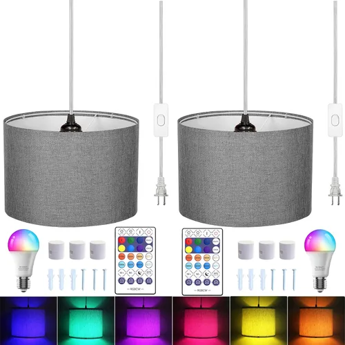 Vista 10 de ZSLAIFU Luz colgante enchufable de 15 pies con interruptor, luces colgantes con cable enchufable, lámpara colgante con control remoto, lámpara Blanco